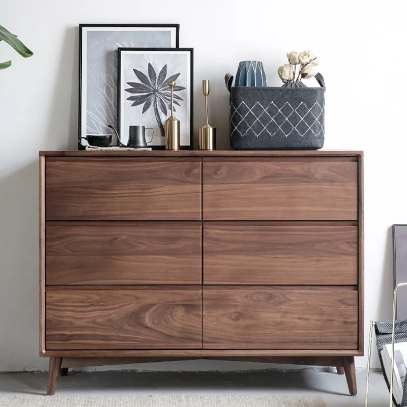 All solid wood six-chest cabinet, bedroom drawer locker, modern simple North American black walnut living room locker