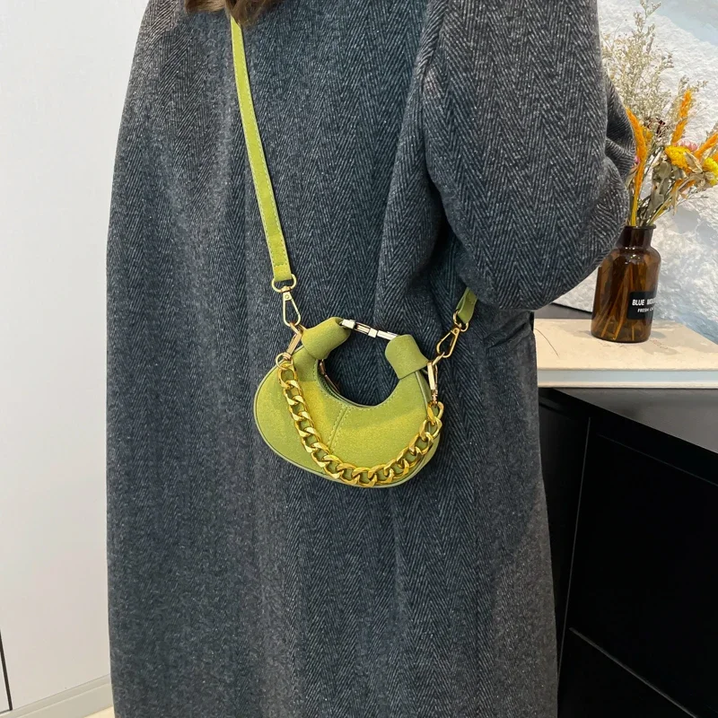 Mini Semicircle Saddle Crossbody Bag For Women Luxury Lemon Color Handbag Half Moon Bag Fashion Chain Lady Cross Body Bag