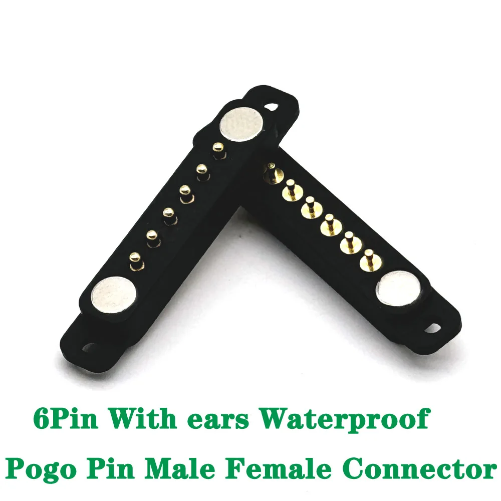 1sets 6Pin With Ears Waterproof DC Magnetic Pogo Pin Connector 1A Pogopin Male Female Spring Loaded DC Power Socket 10P