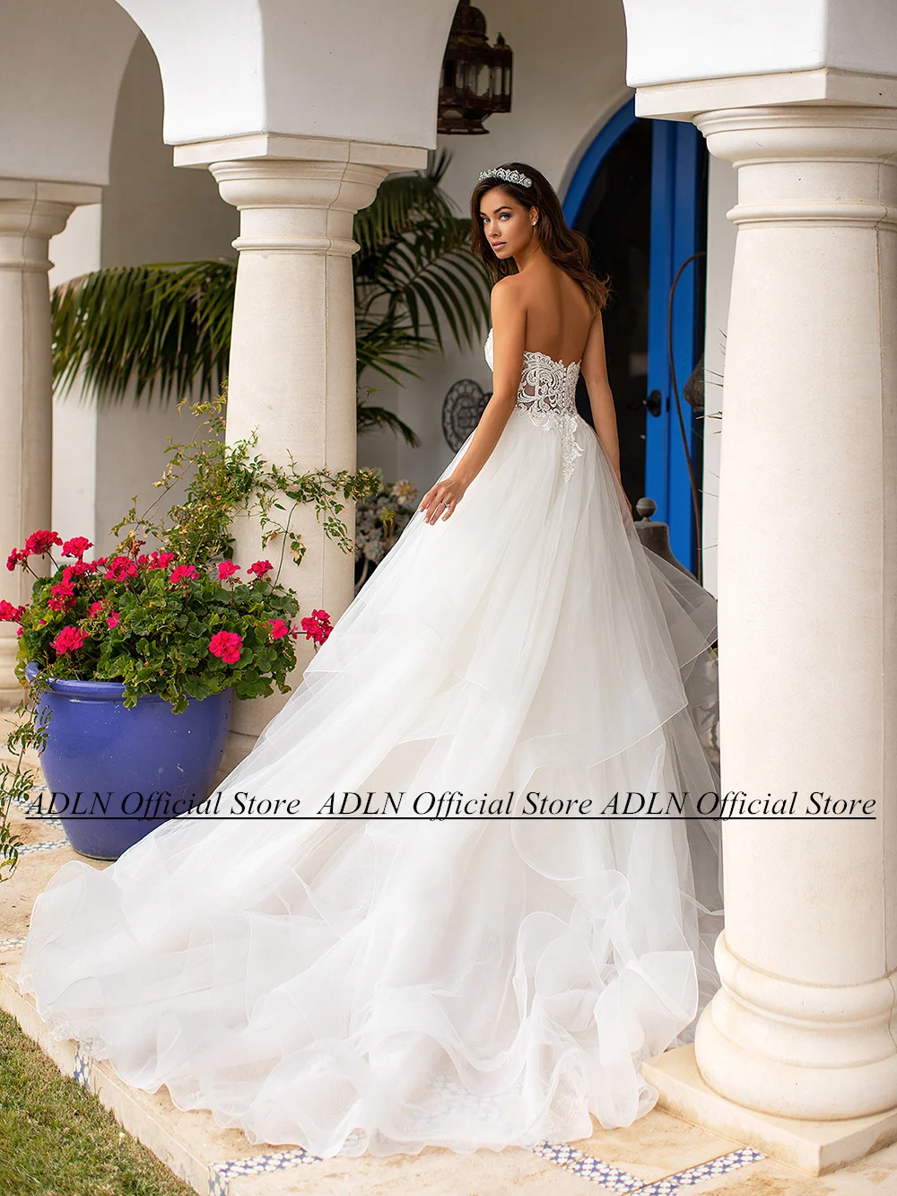 Robe de Mariée Trapèze en Tulle à Volants et Perles, Magnifique, Nouvel Arrivage