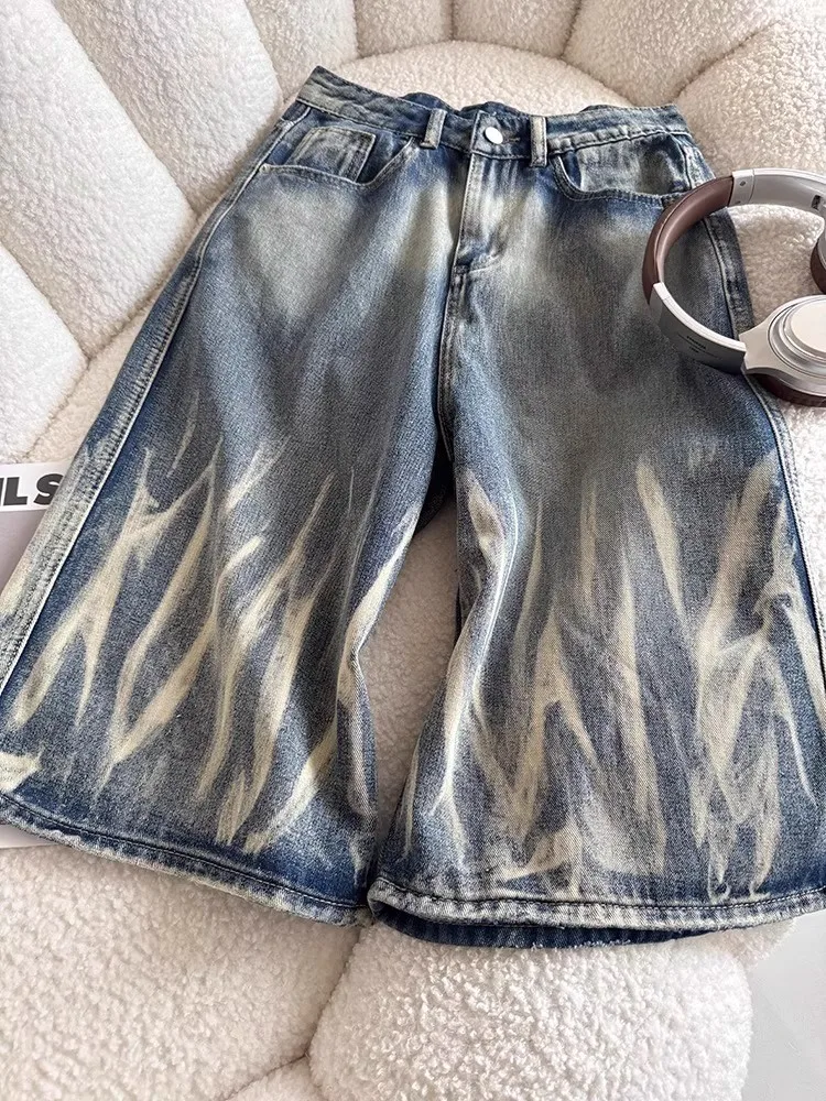 

Waed Vintage Denim Wide Leg Straight Cut Jeans Men's Summer High Street Cool Trendy Seven-Foot Pants Youth Faion