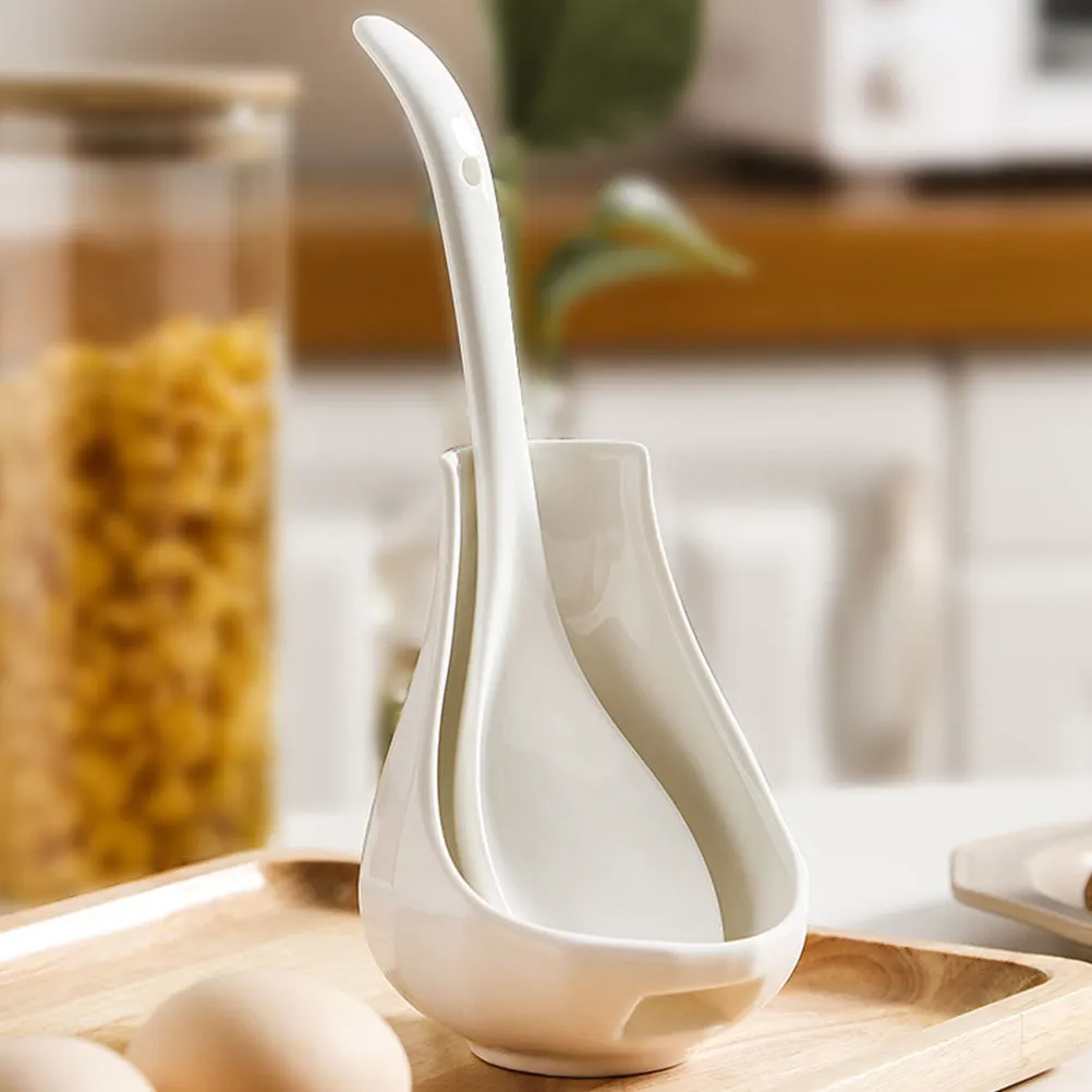 

2Sets Ceramic Spoon Rest Kit Elegant Heat Resistant Ladle and Spoon Holder for Kitchen Restaurant Home Use Multi Use Cutlery