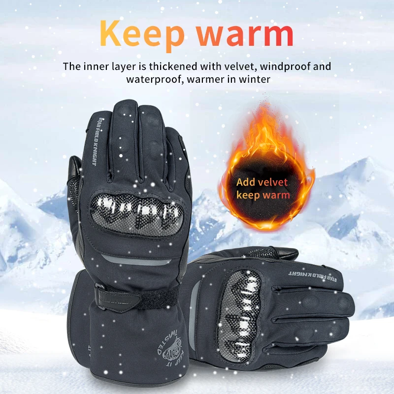 SFK Winter Keep Warm Motorcycle Riding Gloves Carbon Fibre Protection Waterproof Design Real Goat Leather Wear-resisting