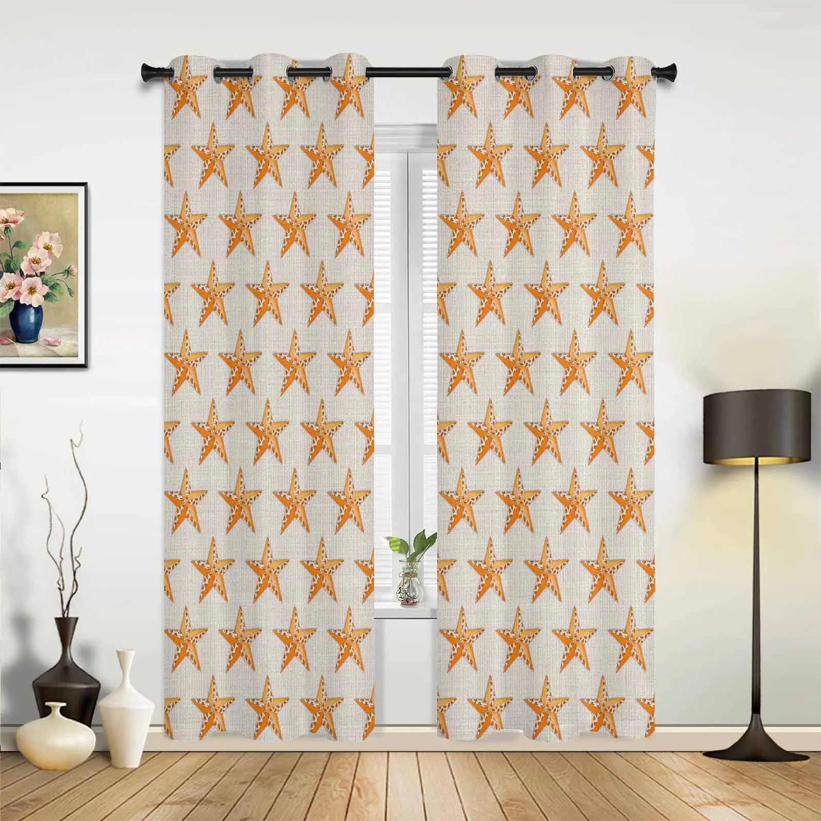 Autumn Orange Maple Leaf Pentagram Texture Window Curtains Printing Curtains for Living Room Modern Design Bedroom Decor Drapes