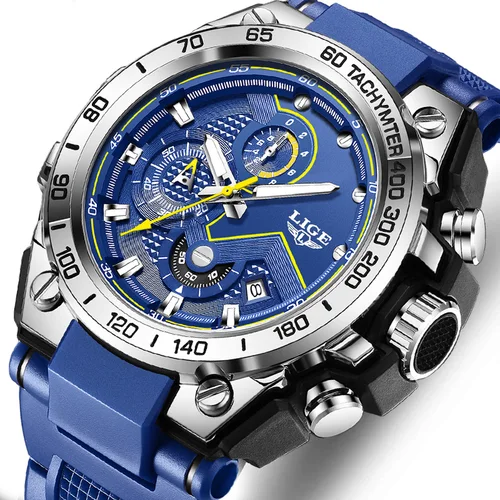 Reloj LIGE militar de lujo para hombre, reloj de pulsera deportivo resistente al agua con fecha luminosa para hombre, cronógrafo, correa de silicona, relojes de cuarzo para hombre