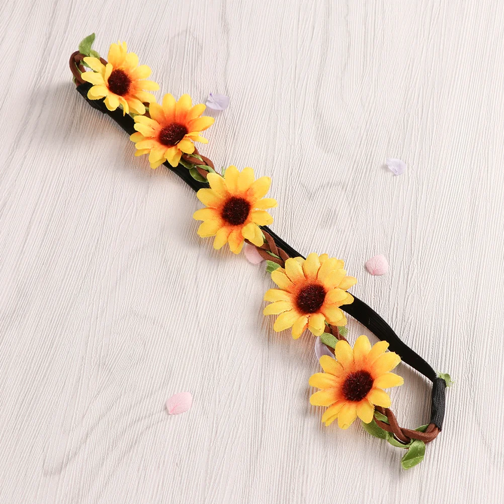 5 Pcs Floral Garland Flower Hair Accessories Headgear Hawaiian Headband Yellow Wreath Sunflower Woman