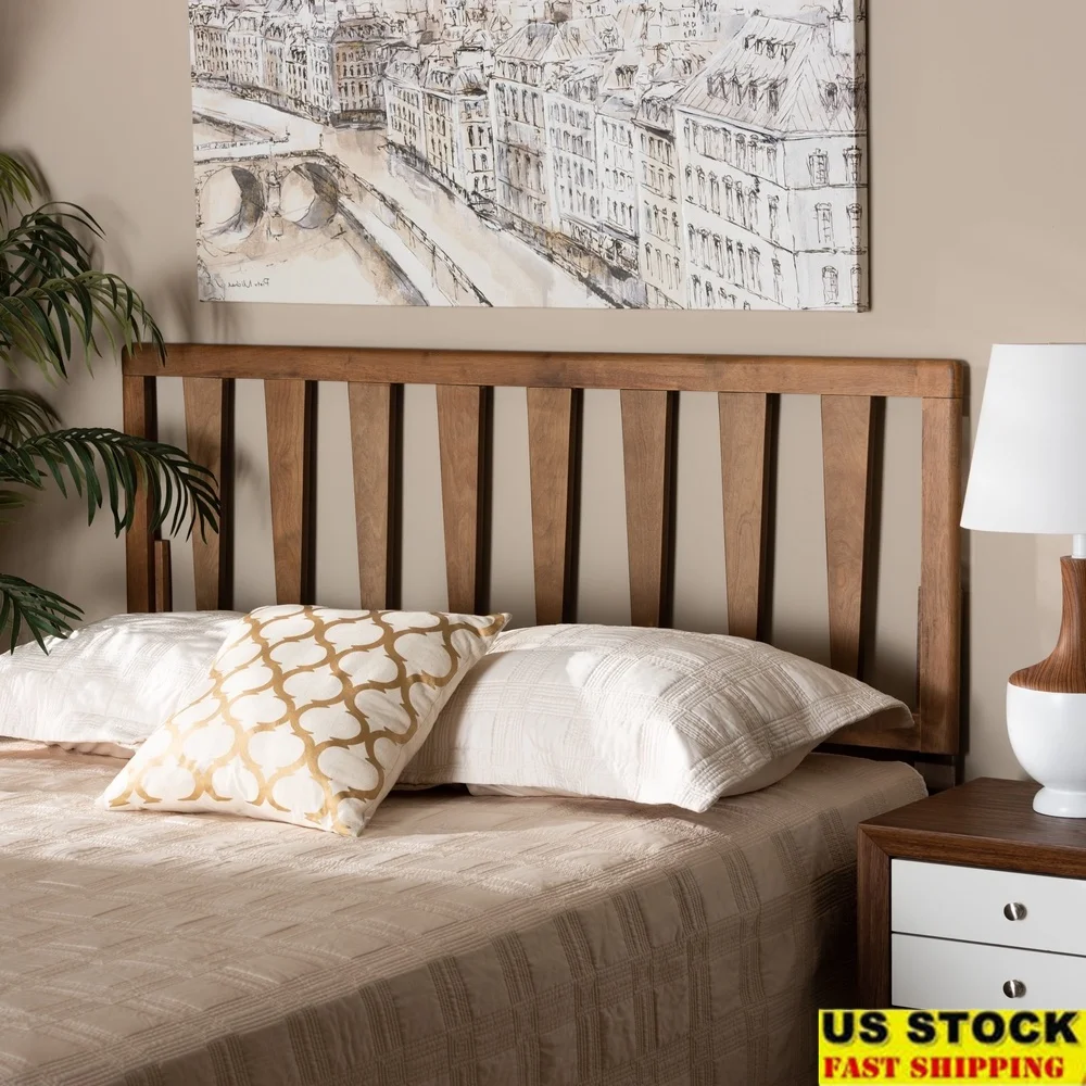 

Modern Slat Back Support Full Size Headboard Engineered Wood Ash Walnut Finish Adjustable Height Assembly Required Bedroom