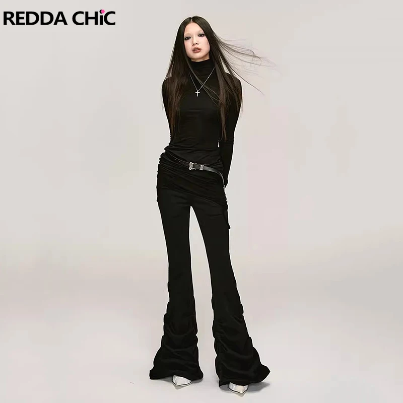 

REDDACHiC 90s Retro Black Stacked Flare Jeans Women Solid Casual Y2k Bootcut Pants Skinny High Rise Bell Bottoms Korean Clothes