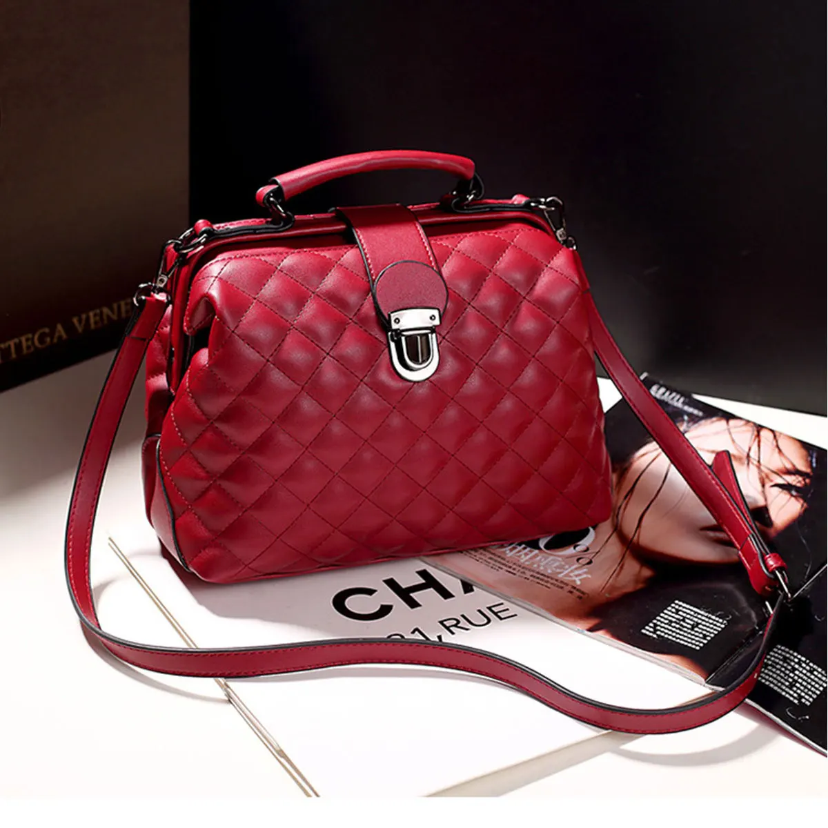 Handbag European and American Fashion New Style Versatile Quilted Pattern Single Shoulder Crossbody Doctor's Bag