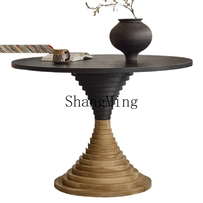 

ZYY medieval solid wood round table small apartment living room home retro round table dining table and chairs