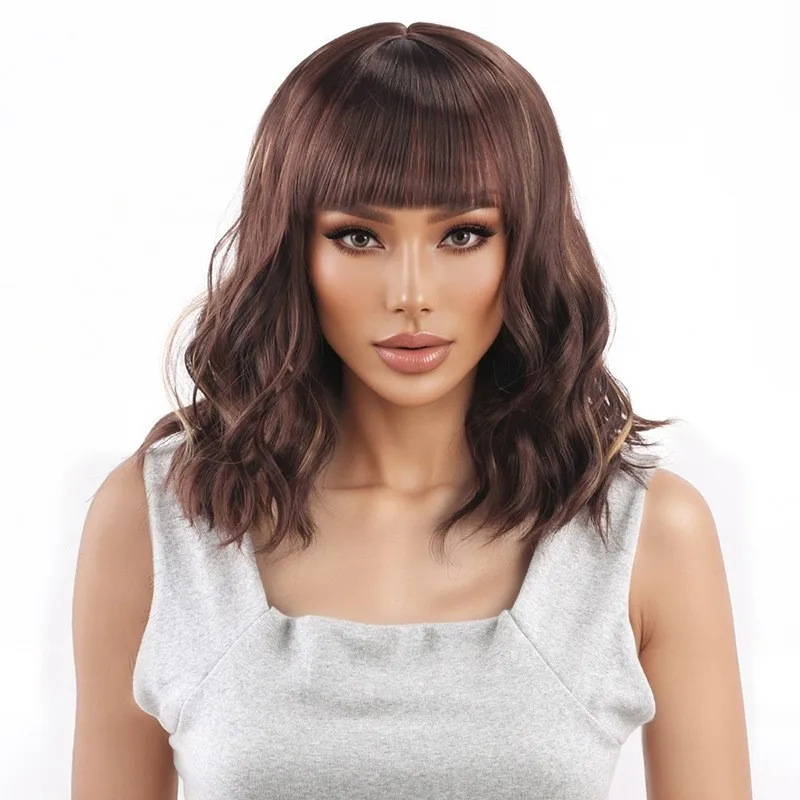 

Ladies Wavy Curly Hair Wigs Synthetic Brown Synthetic Wig Women's Wig