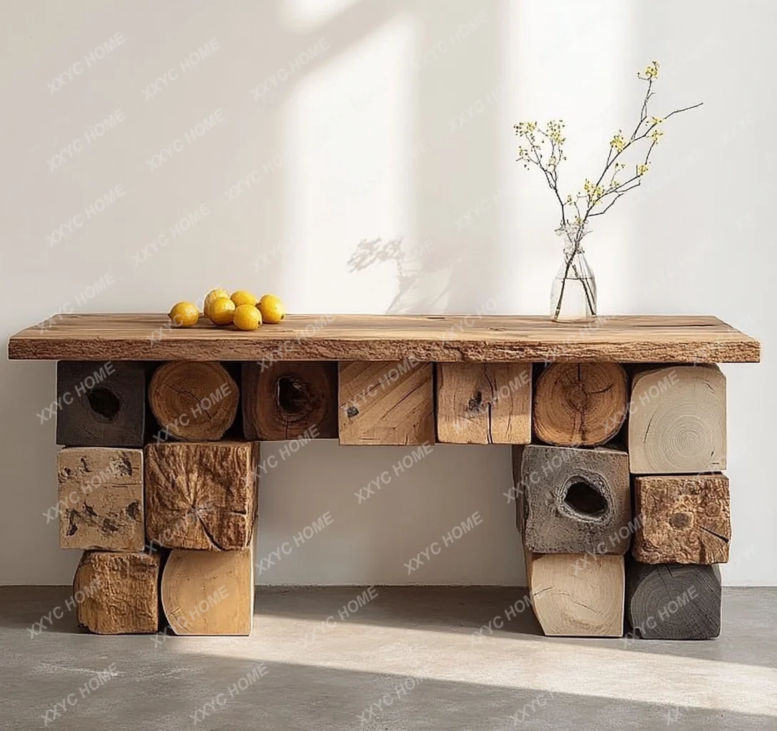 

Wabi Sandy Wind Simple Retro Entrance Table Natural Antique Old Wood Bar Case