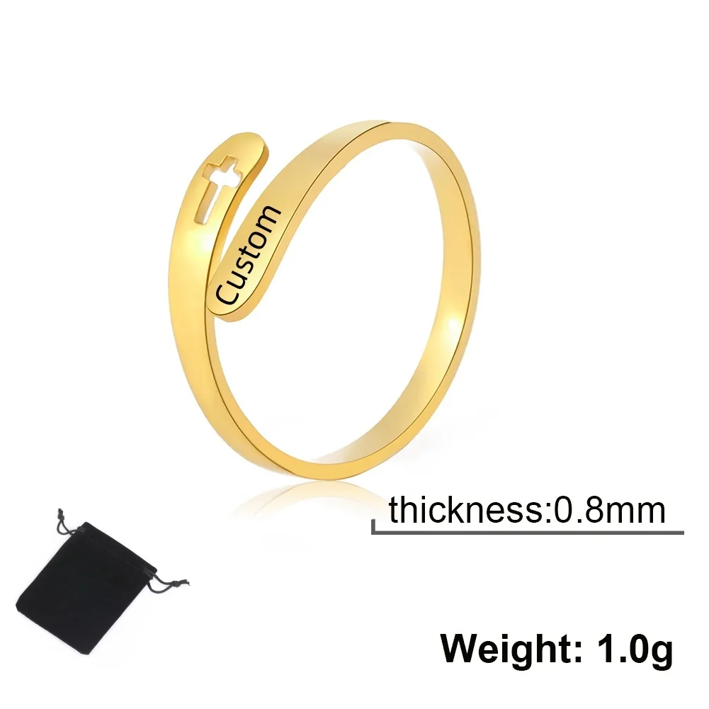 Personalized Stainless Steel Hollow Cross Open Ring