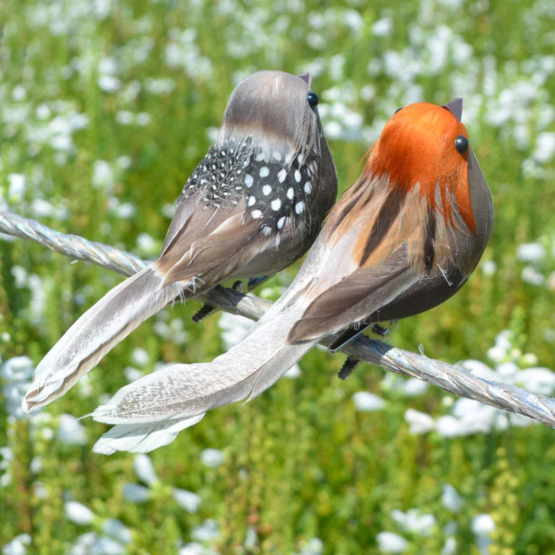 Mini Vividly Sparrow Feather Artificial Birds With Clip Garden Decoration Tree Outdoor Yard Ornaments Random Color