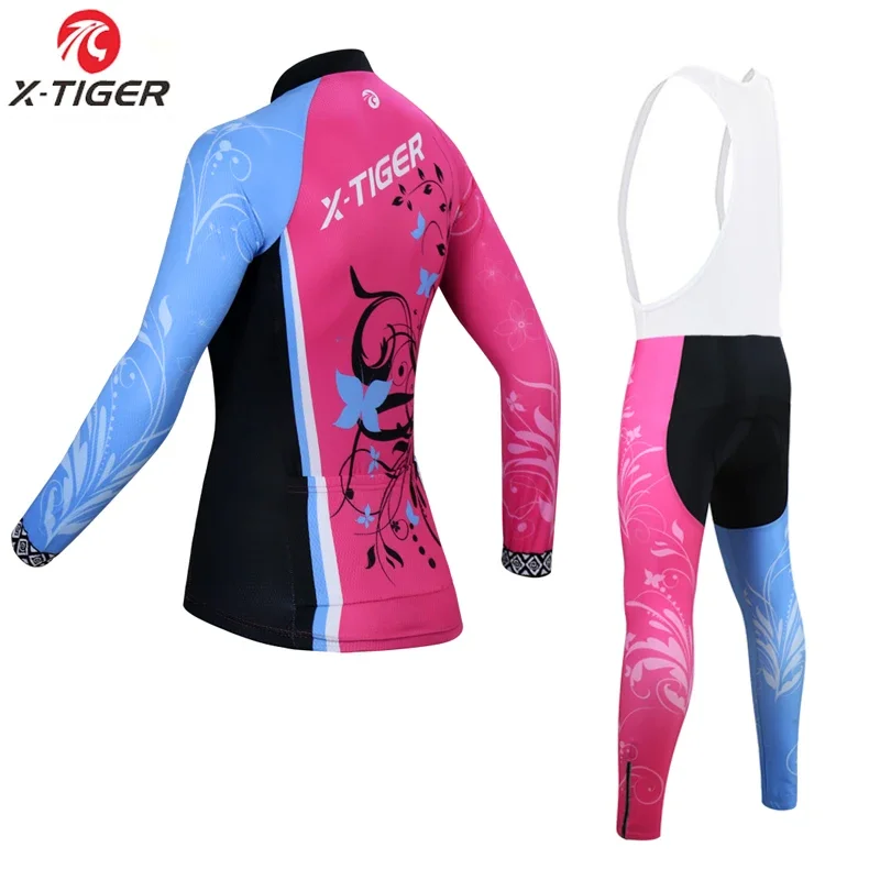 X-Tiger Women Winter Thermal Fleece Cycling Jersey Set Long Sleeve Mountain Bicycle Clothes Uniform Bike Cycling Clothing Suit