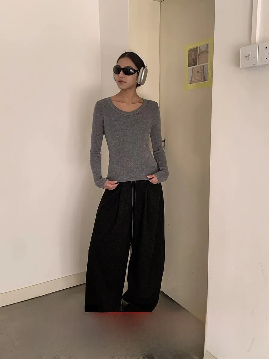 

Женские повседневные спортивные брюки Bla Dstring с высокой талией, широкими штанинами, свободного кроя, прямые, для лета и осени GO GO BURN