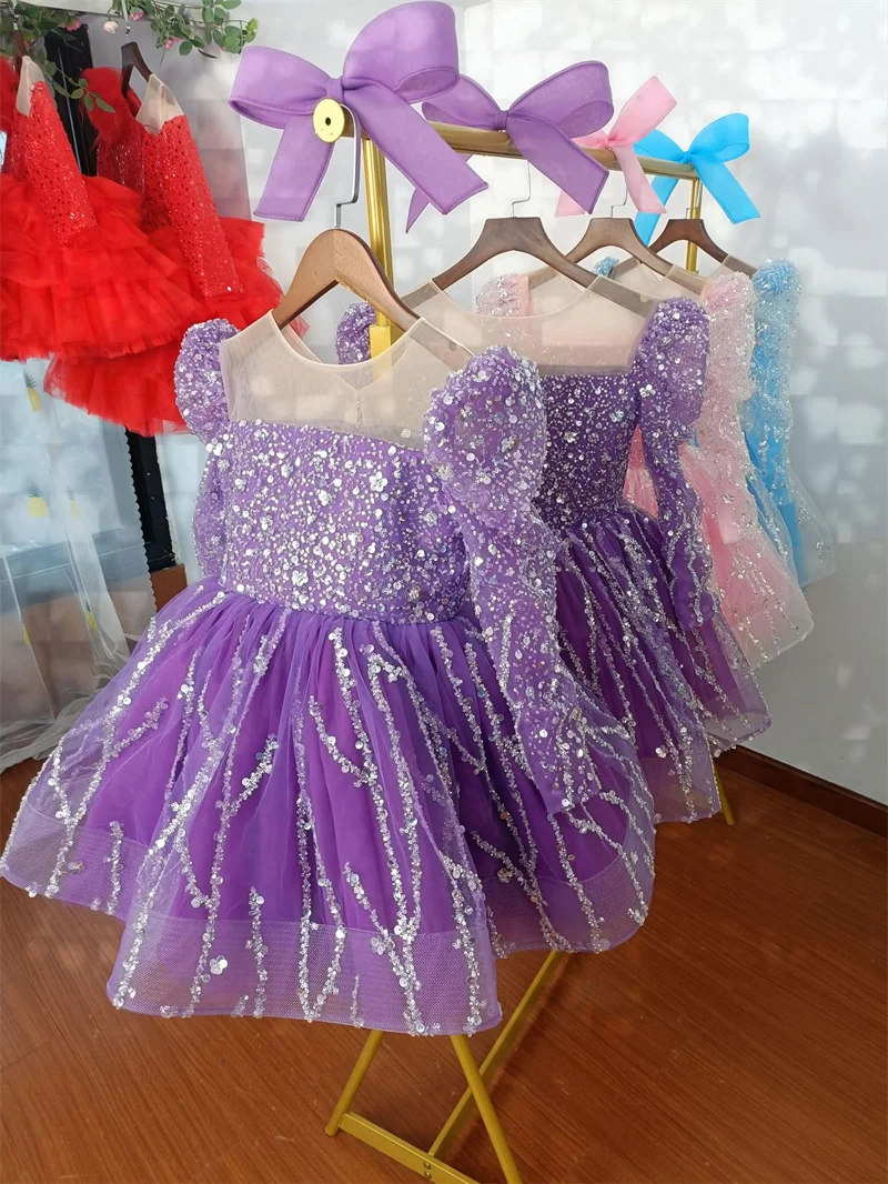 Brilho princesa lantejoulas tule vestidos da menina primeira comunhão vestidos aniversário presente de natal festa de casamento aniversário mostrar