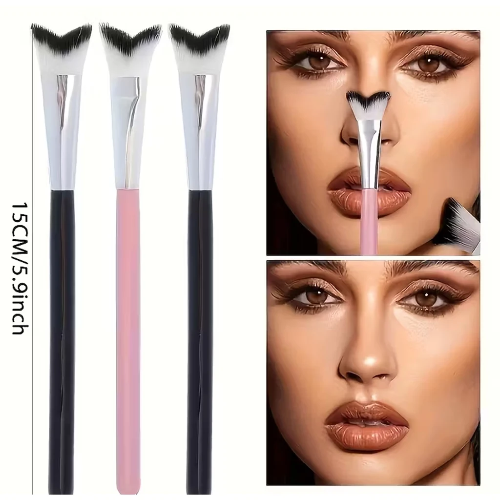 فرشاة تنظيف الرموش على شكل حرف V، فرشاة تظليل الأنف لتفتيح اللمعان، فرشاة عالية اللمعان لا تأكل البودرة وتتناسب بشكل مريح على الوجه