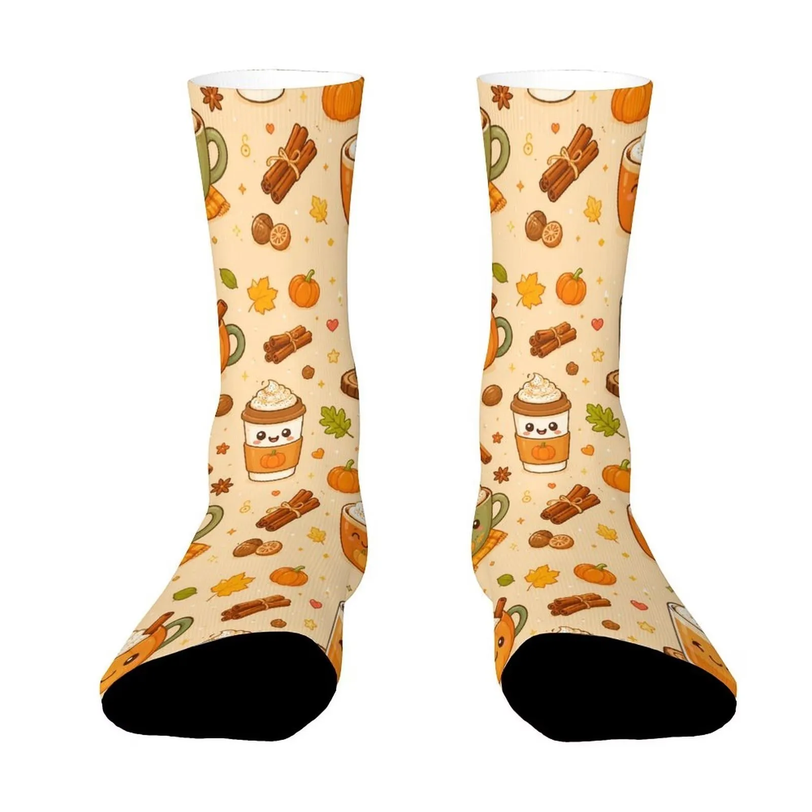 Autumn Pumpkin Spice Latte Cinnamon Novelty Crew Socks for Women Men Casual Sports Socks