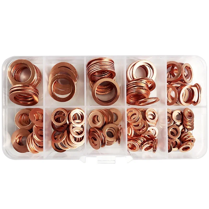 200Pcs/Box M5 M6 M8 M10 M12 M14 Solid Pure Copper Oil Plugs Washer O-ring Gasket Motorcycle Sump Flat Sealing Spacers