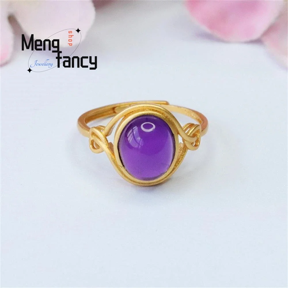 

S925 Silver Natural Amethyst Ring Purple Coloured Gemstone Elegant Wedding Souvenir High-grade Exquisite Couple Fashion Jewelry