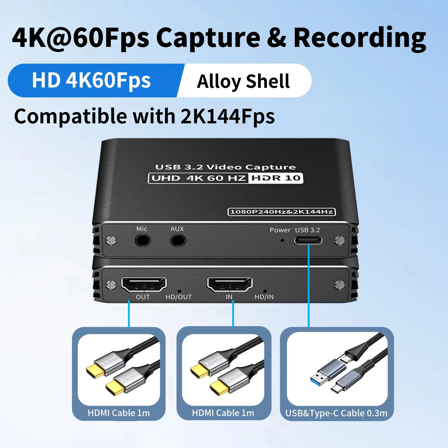 Unnlink 4K 60Hz 2K 144Hz Video Capture Card HDMI USB Opnamebox Streaming Gaming / HDR Passthrough voor PS5/4 Xbox Camera PC