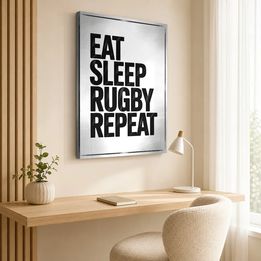 Eat Sleep Rugby Repeat Canvas Painting Poster Custom Photo Sports Portrait Canvas Wall Art for Bedroom Gym Decor Ready to Hang