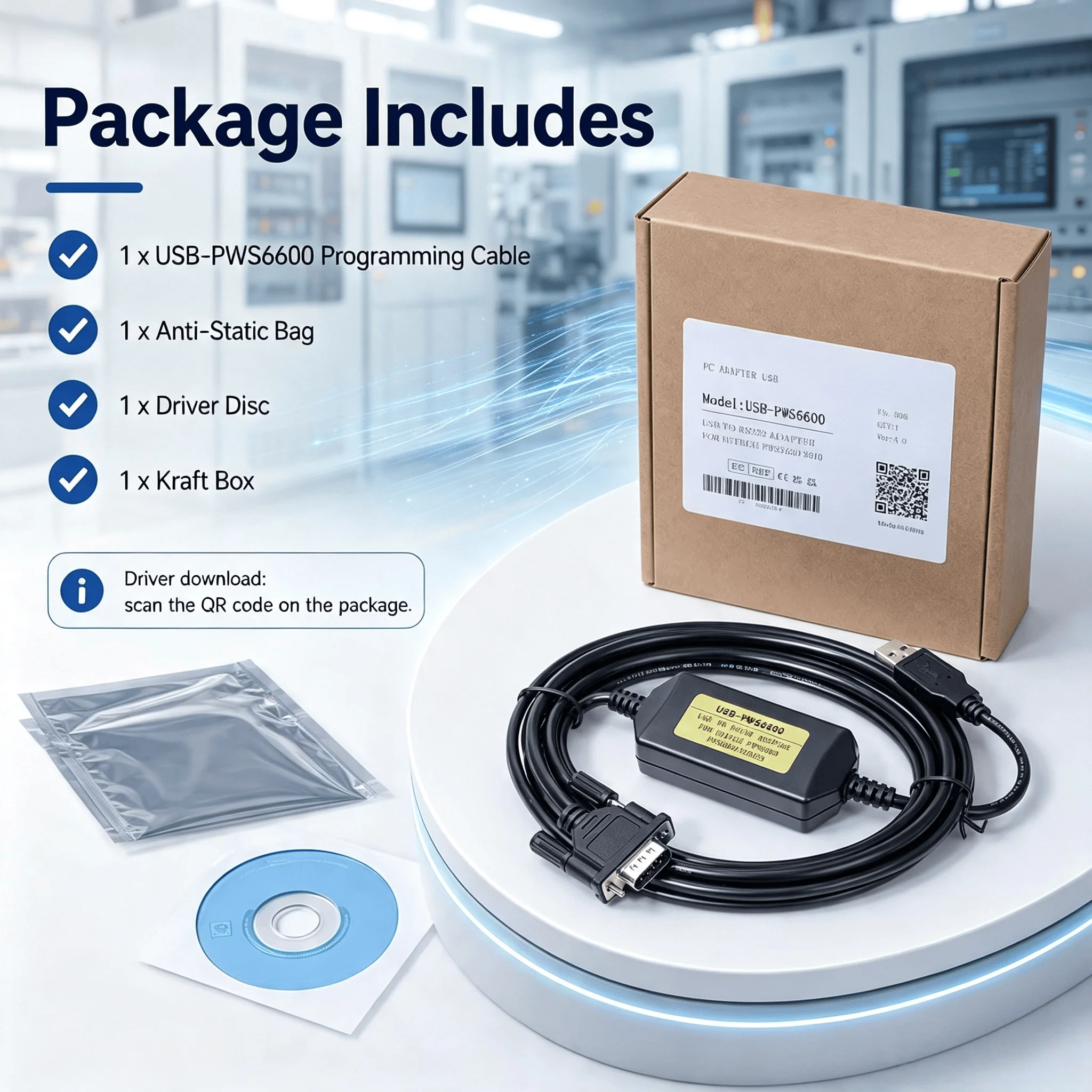 USB-PWS6600 Programming Cable for HITECH PWS5600 PWS6600 HMI, USB to DB9 RS232 Upload and Download Communication Cable, 3M