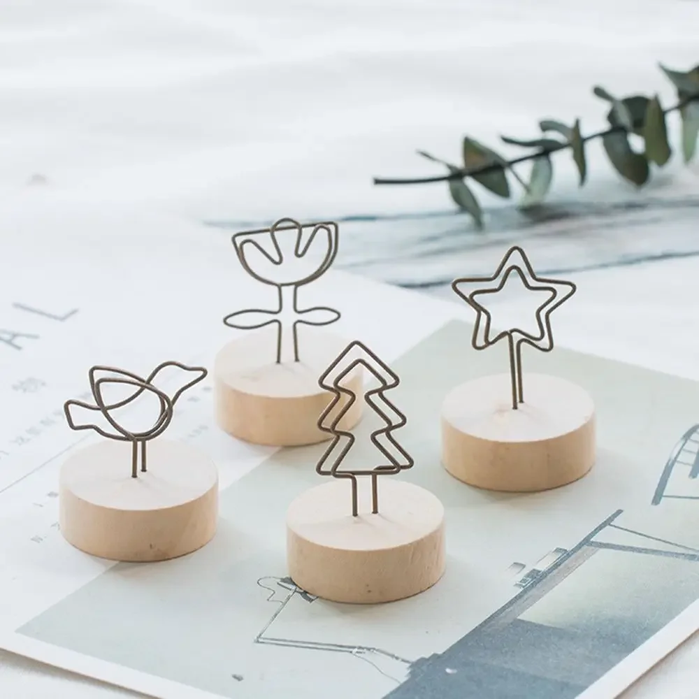 1 قطعة حامل خشبي مستدير جديد صور كليب الإبداعية لطيف صورة كليب مكان بطاقة مشبك ورق الجدول أرقام حامل سطح المكتب الديكور #5