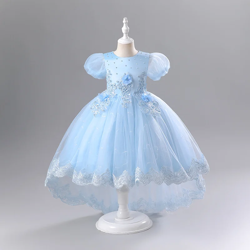 Fashion Flower Girl Dresses for Weddings Short Sleeve Lace Mesh Girls Sequin Dress Summer Children Girls Party Dresses 3-12Years