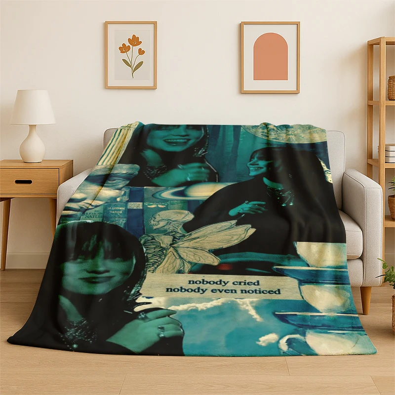 3D Billie Eilish Singer Star Flannel Blanket Soft Warm Throw Blanket for Bedroom Living Room Bed Travel Camping Picnic Gift
