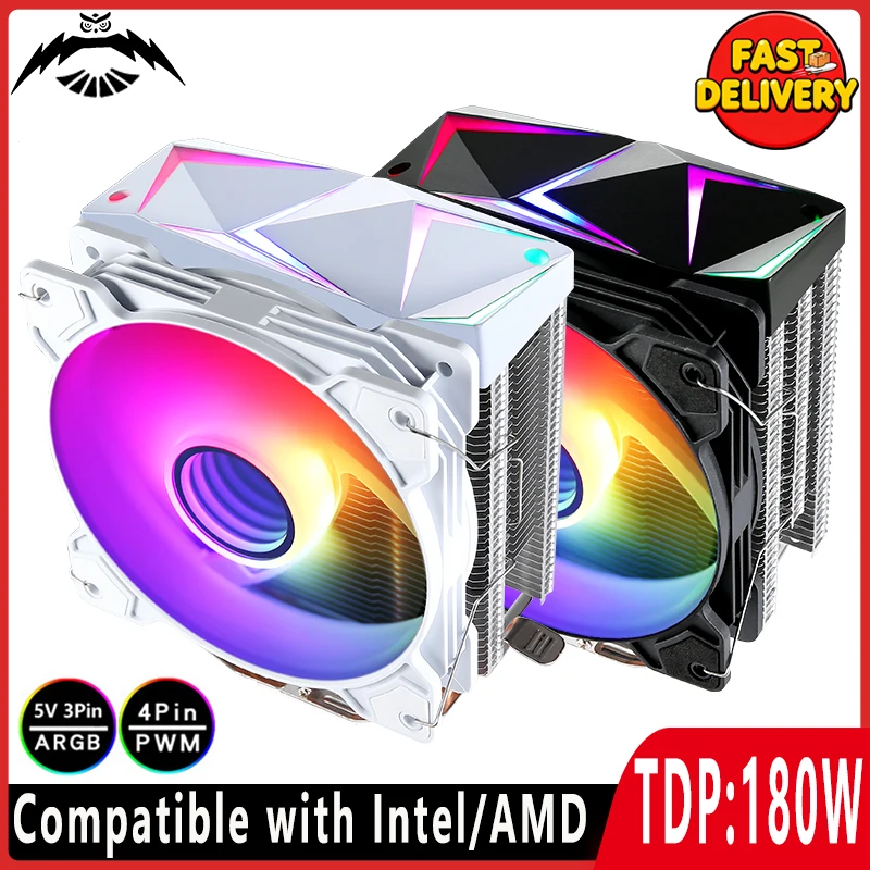 Argb 120mm Fan 4pin/PWM 5V3pin Cpu Cooler Air-cooled 4/6 Heat Pipe Install LGA115x 1200 1700 2011 Compatible X79 X99 I5 I7 I9 AM