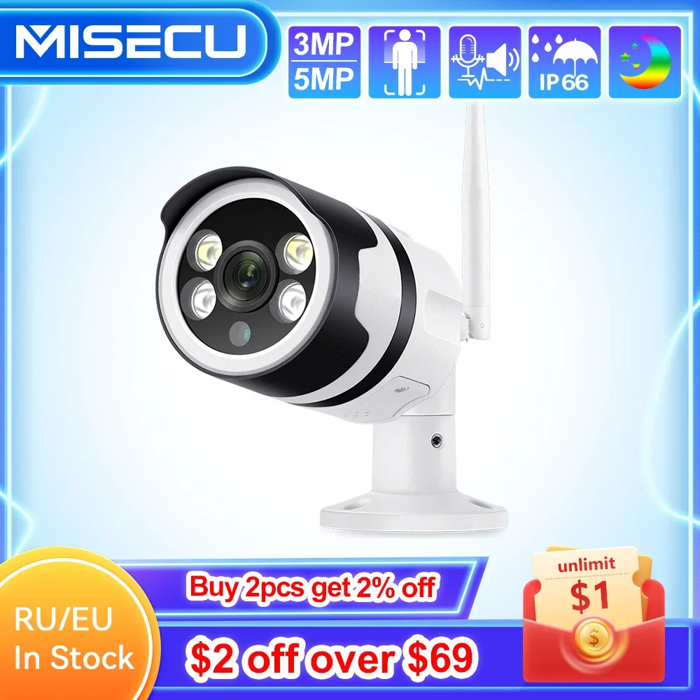 MISECU 3MP 5MP Wireless AI IP Camera Two-way Audio Outdoor Color Night Motion Detect Record Surveillance Security Camera WIFI