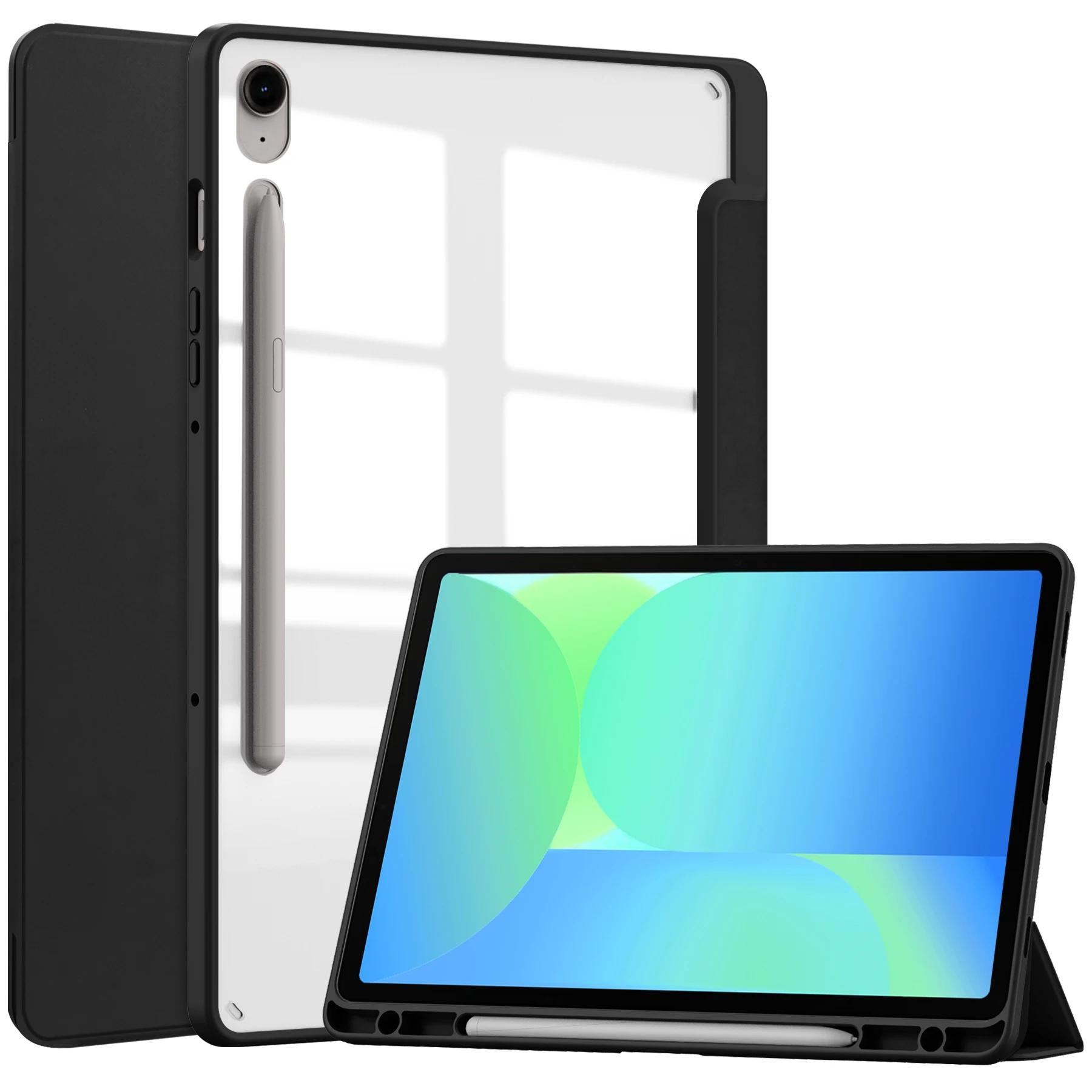 For Samsung Galaxy Tab S10 Lite / S10 FE / S9 FE Case Clear Acrylic Leather Tablet Cover Support Auto Sleep / Wake - Black