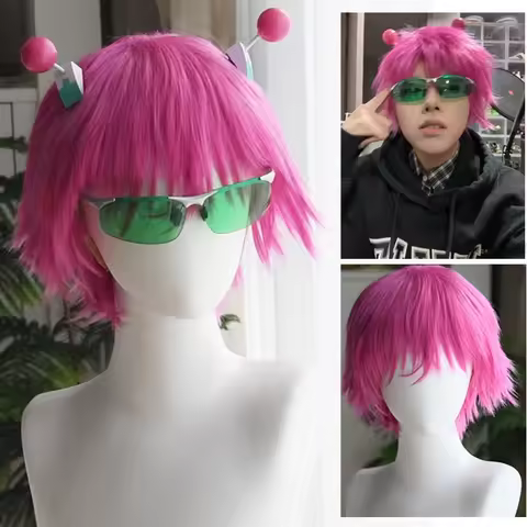 Saiki Kusuo Cosplay Wig Hair Cap + 2 Hairpins Saiki k Wig for Cosplay Anime Role Play Pink Wig Adult Anime Halloween Party