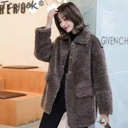 Tcyeek Giacca in lana 100% Grana di pecora Shearling Cappotti Abbigliamento invernale da donna Giacche di pelliccia da donna di stile di media lunghezza Novità in capispalla