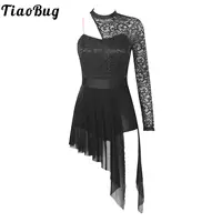 Vestido de baile moderno lírico de manga larga para mujer, leotardo de patinaje, vestidos de encaje para mujer, tutú de malla dividido, Ropa de baile de Ballet