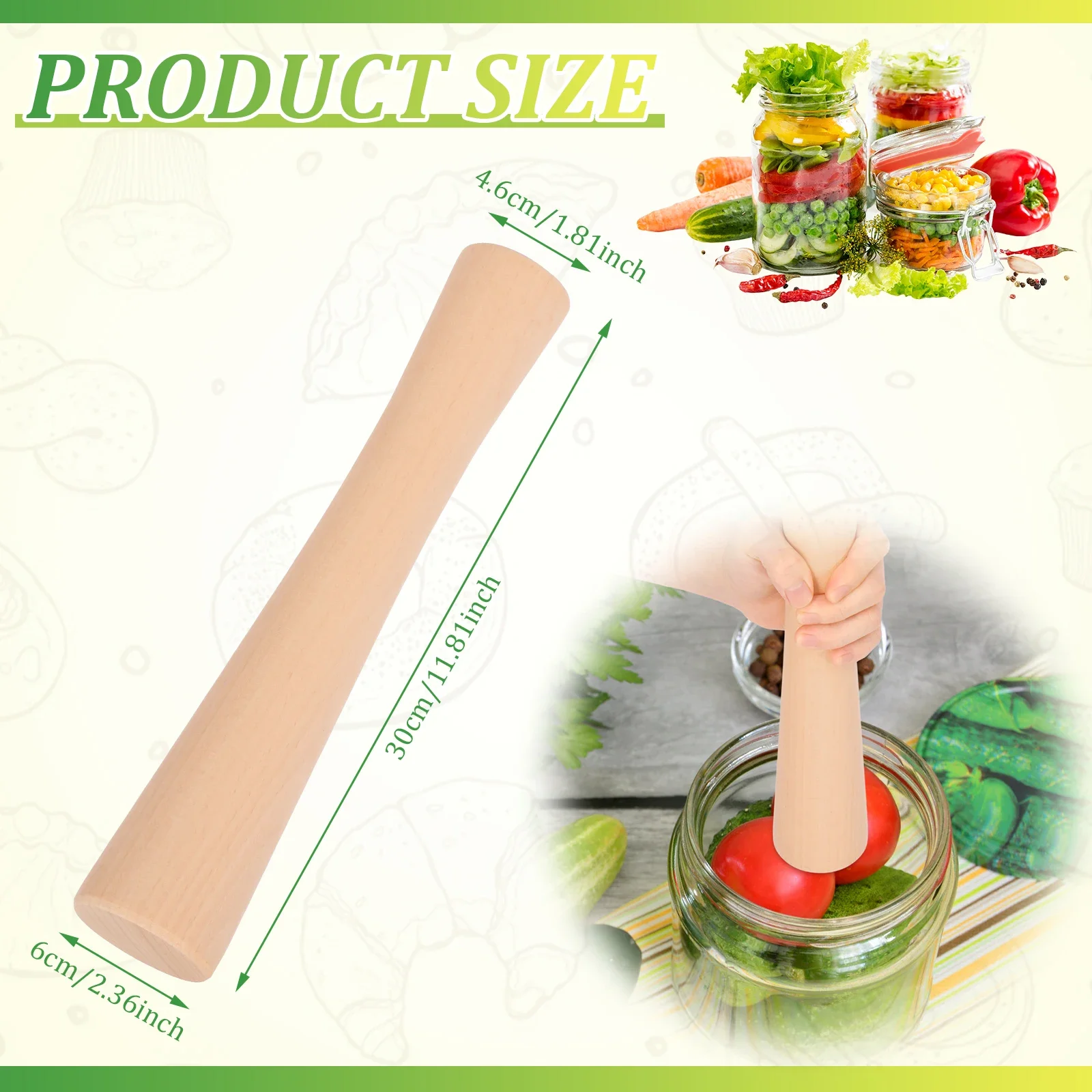 Wooden Vegetable Fermentation Tamper Grinding Rod Cabbage Sauerkraut Pounder Fermenting Food Tool For Vegetables Fruits Crusher
