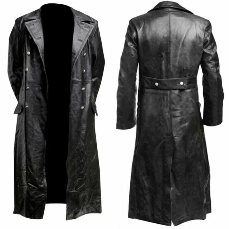 Hot Selling Men's Leather Windbreaker in Autumn and Winter, Retro Windbreaker, Long and Fashionable Medieval Style