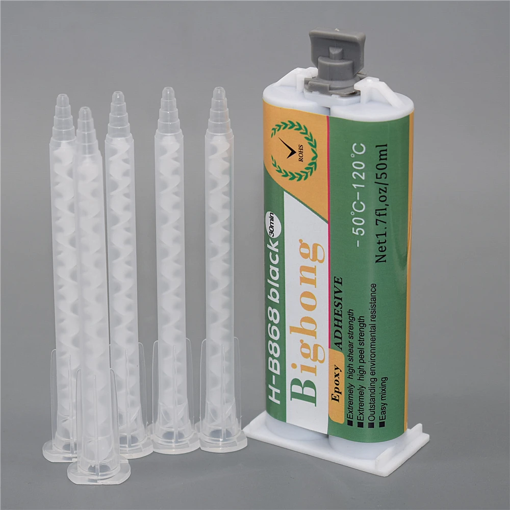 

50ml Epoxy Resin Glue High Temperature Strong Adhesives Black AB Glues 1:1 Structural Adhesive with 5pc Static Mixing Nozzle Set