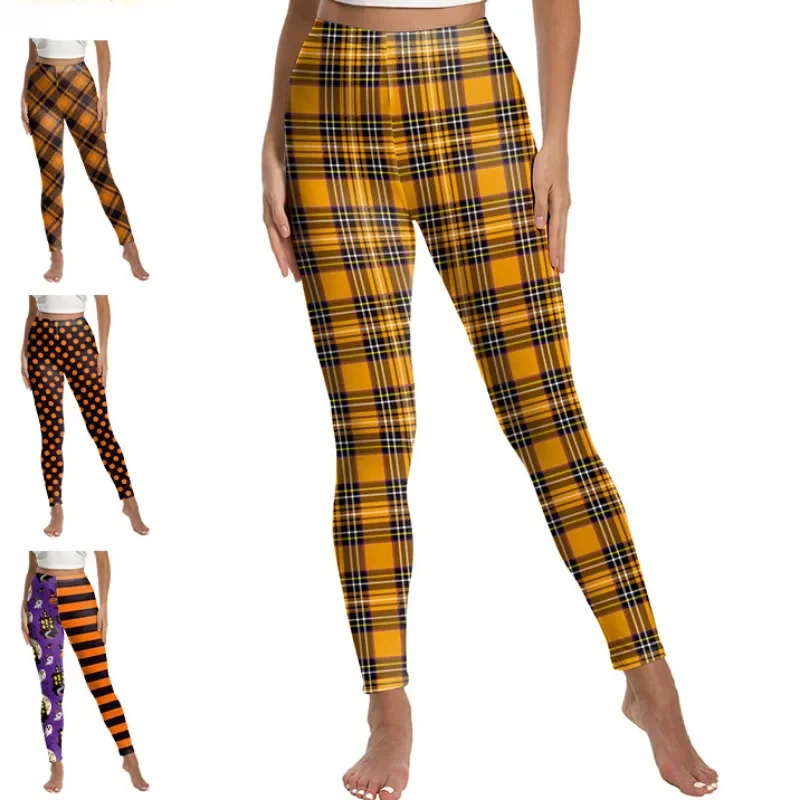 Women Checkered Stripe Printed Leggings Sexy Tights Halloween Cosplay Holiday Gift Pants Streetwear Ladies Clothes