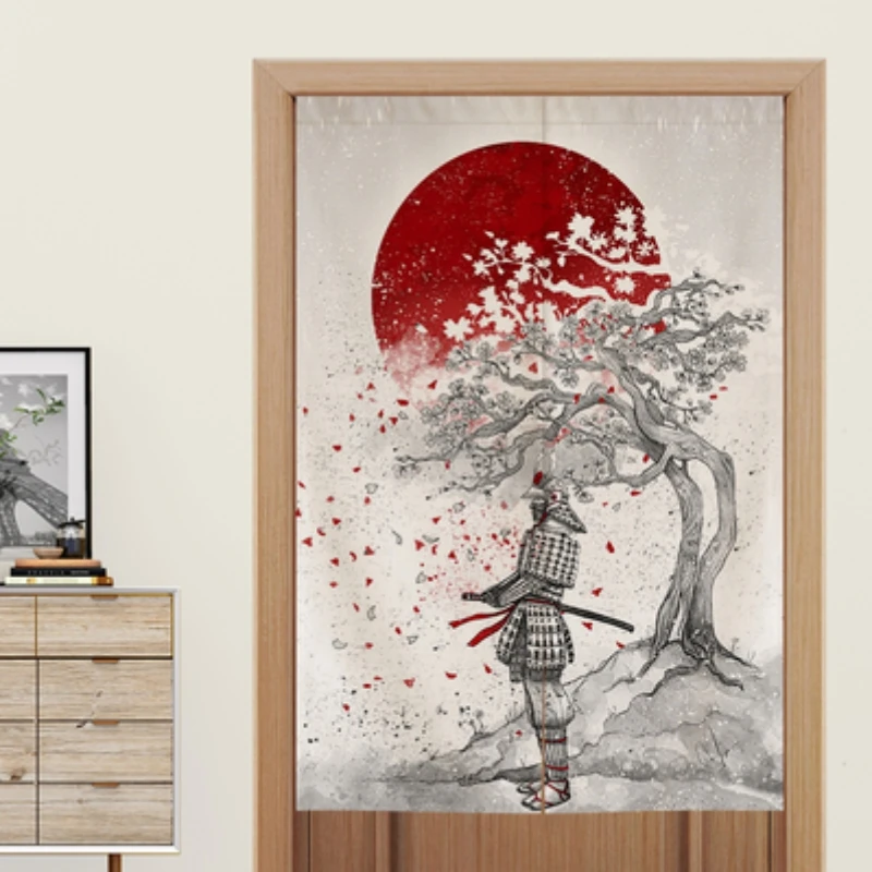 Samurai Door Curtain Flowers Red Sun Bedroom Kitchen Partition Bathroom Toilet Noren Curtain Room Restaurant Decorative Curtain