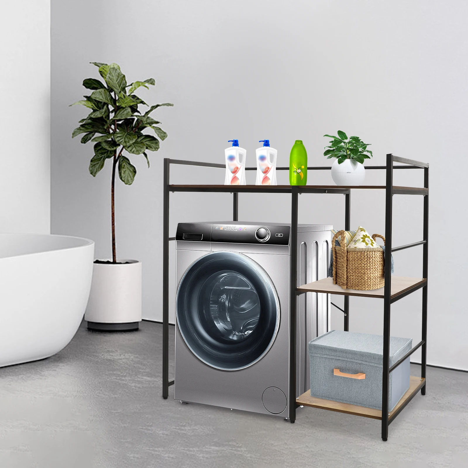 

Black Iron Frame Board 110x60x112cm 3-layer Washing Machine Storage Rack Side Storage Rack Multifunctional Support