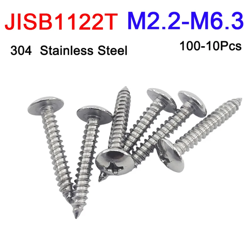 10-100Pcs M2.2 M2.9 M3.5 M3.9 M4.2 M4.8 M5.5 M6.3 304 Stainless Steel JISB1122T Phillips Truss Big Head Self Tapping Wood Screw