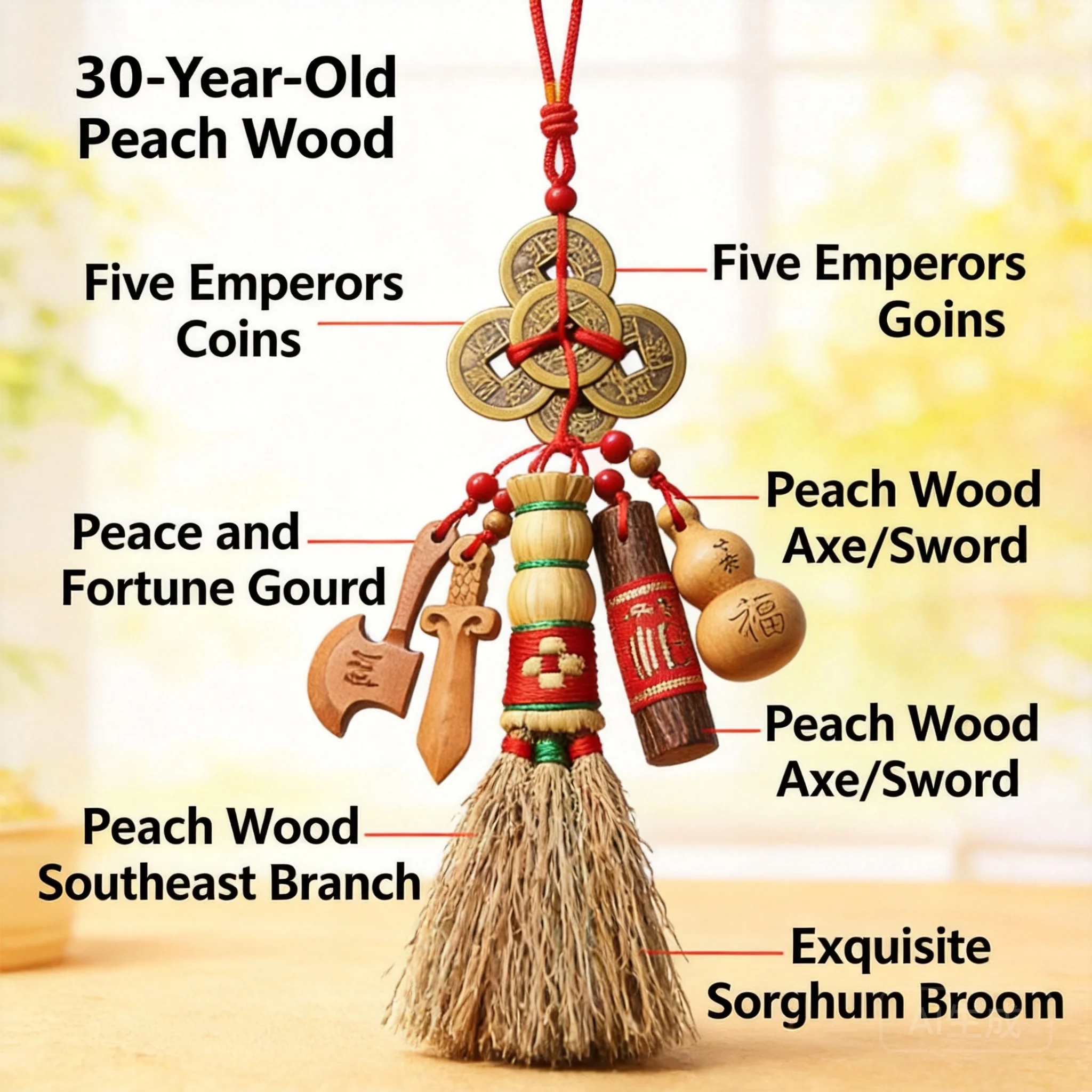 2026 Chinese Style Lucky Hanging Ornament For Baby Peaceful Sleep House Moving Blessing Fortune Attracting With Peach Wood Penda