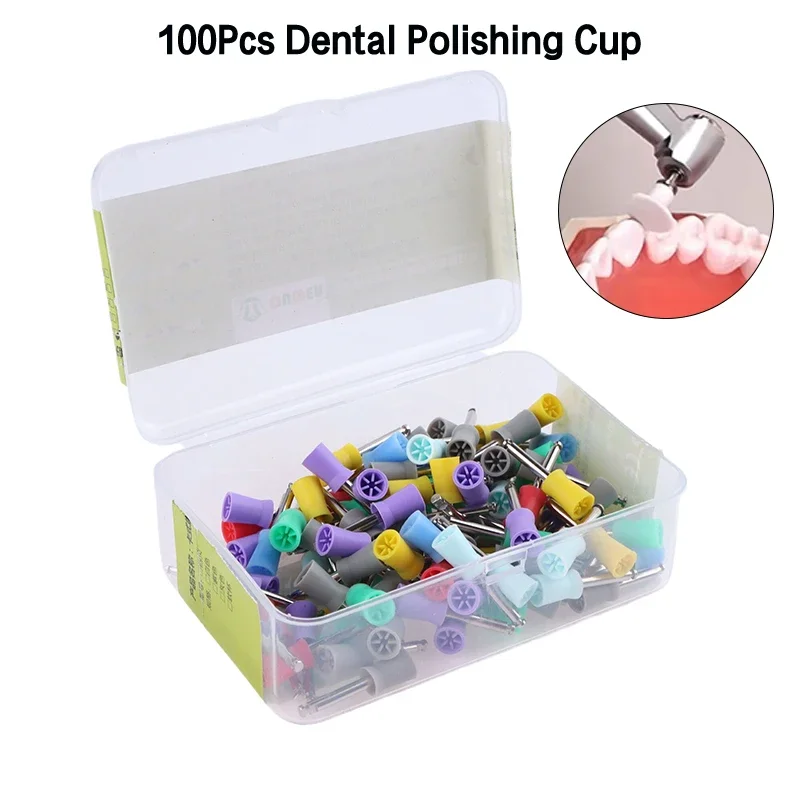 

100Pcs/boxed Dental Polishing Cup Colorful Teeth Polisher Brush For Low-speed Handpiece Dental Teeth Cleaning Polishing Material