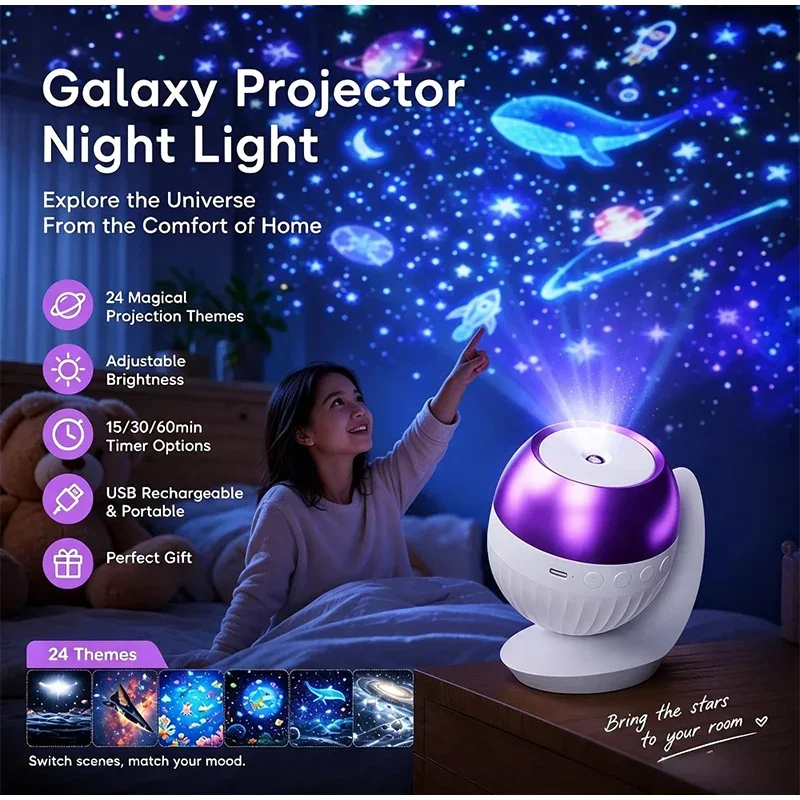 2026 24 in 1 Starry Ocean Projector Night Light USB Auto Timer Projector Lamp Ocean Theme 360° Rotatable Lamp For Bedroom Decor