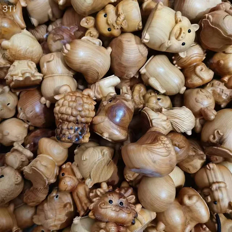 1 Piece Children's Gift Ornaments Mini Wood Carving Chinese Zodiac Dog Tiger Dragon Cute Small Animal Statue Handicraft