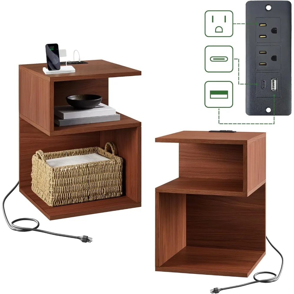 

Night Stand Set of 2 for Bedroom Beside Table with Charging Station Wood Nightstand with Storage, End Table