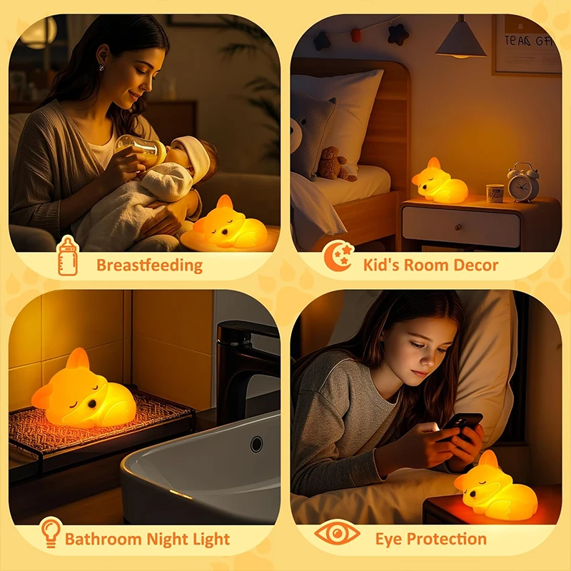 Fox Night Light, Cute Silicone Nightlight Gifts for Kids, Animal Lights with Touch Control, Timer and USB Rechargeable